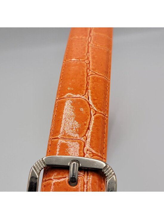 Orange Crocodile-Embossed Genuine Leather Belt With Silver-Tone Buckle main image 7